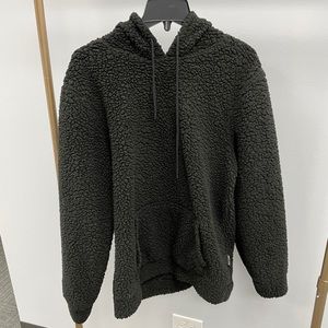 Faux shearling pull over hoodie in black